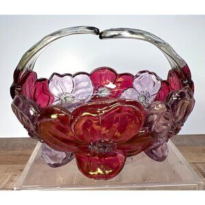 Vintage Westmoreland Glass Cranberry Dogwood Flower Split Handle Basket